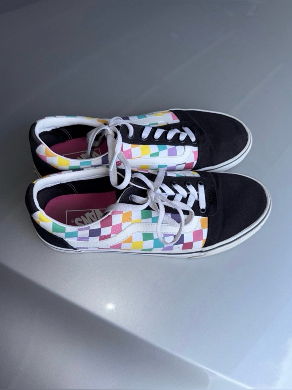 Vans Women's Black Sneakers with Multicolor Checkerboard
